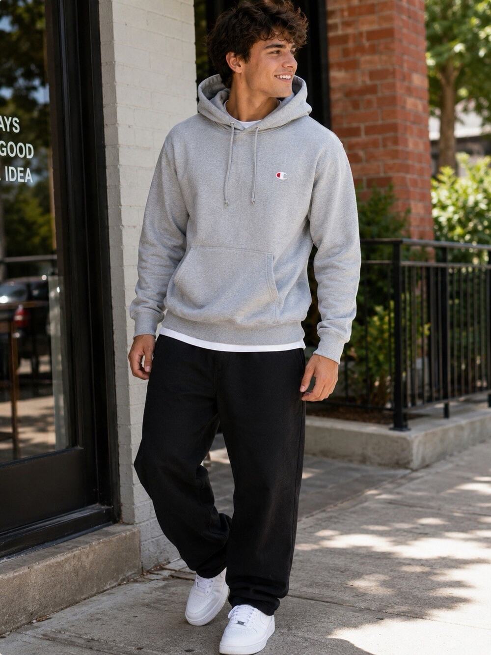 Champion Mens L Reverse Weave Fit Hoodie Gray Pullover Streetwear Skater Read